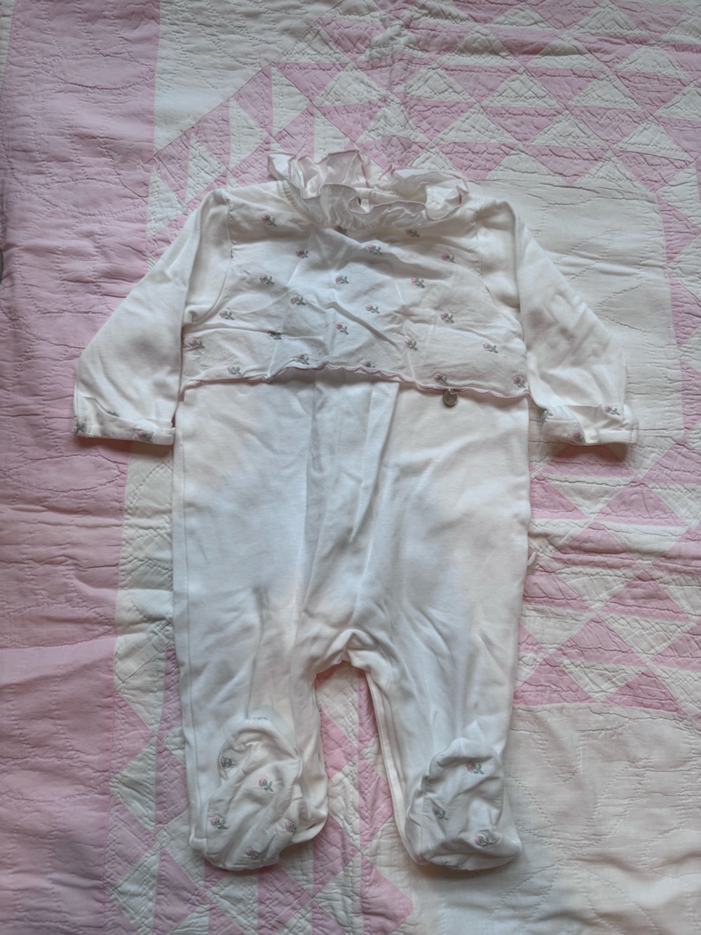 Baby White Ruffle-Trim Footed Romper